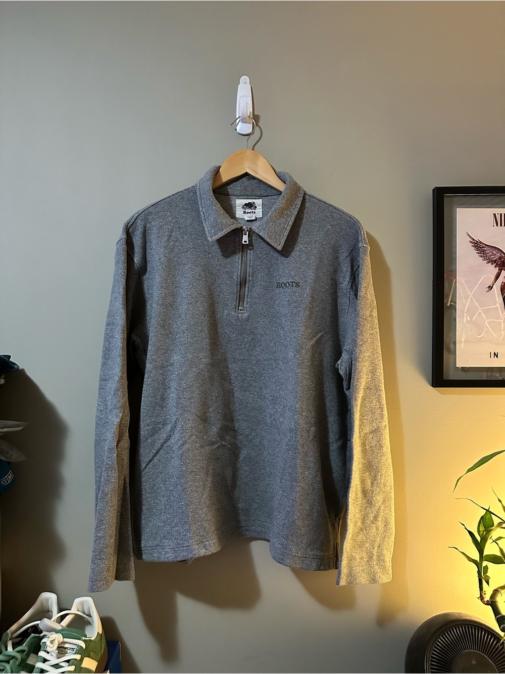 Roots Men's Heather Grey Quarter-Zip Pullover